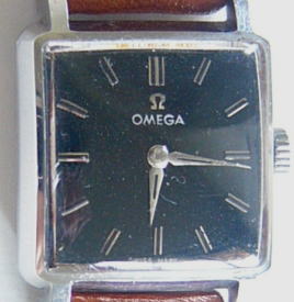 女性用腕時計,レディース,オメガ・黒色角型,手巻き